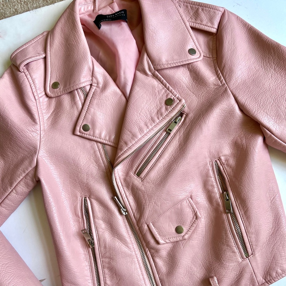 Zara faux leather jacket bubble gum pink